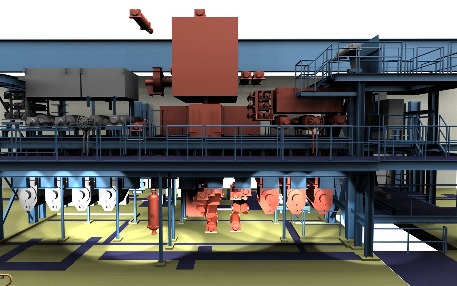 3D visualisation of the new passivation section of tinning line EC2 with steel platforms